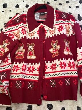 Disney Red & Cream Holiday Mickey and Minnie Cardigan